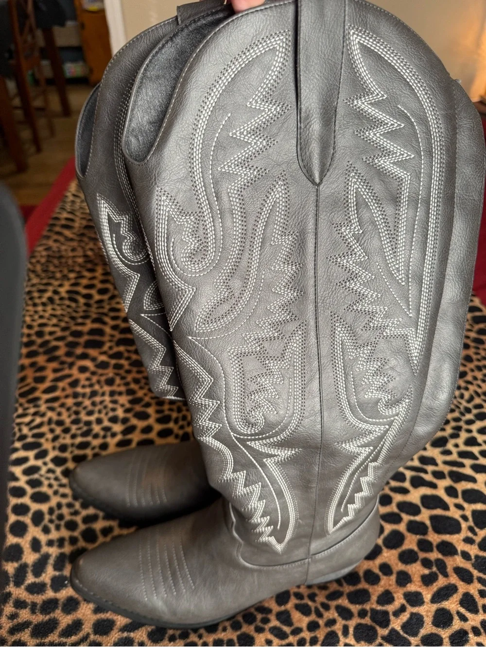 Women’s MissHeel Over the Knee Faux Leather Cowgirl Boots (Adjustable Wide Calf)